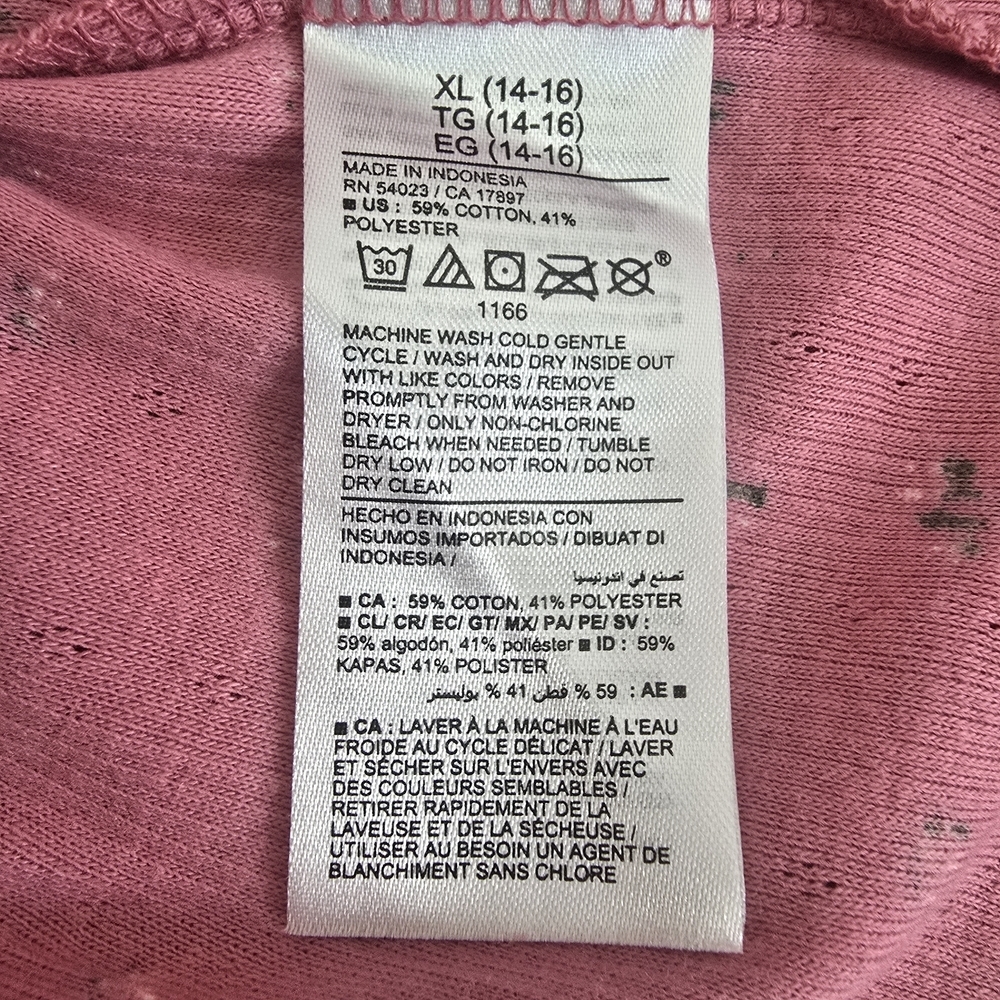 Old Navy Top Shirt Pink Floral Long Sleeve Pull Over Ribbed Girls Sizes XL 14 16 - Picture 9 of 9